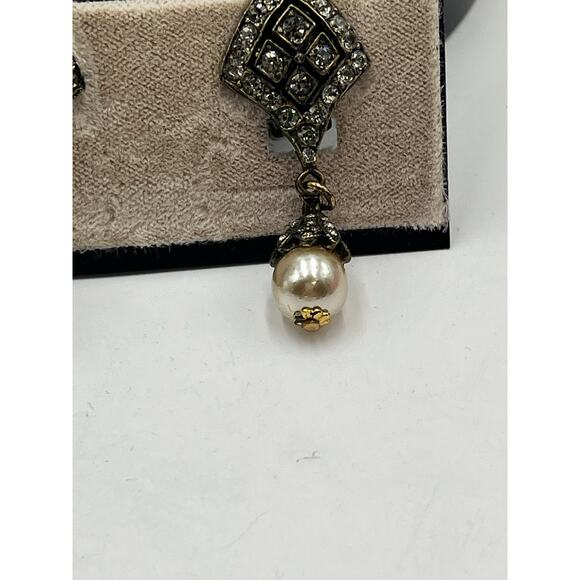 HEIDI DAUS Crystal Pave Diamond Pearl Drop Dangle Earrings Vintage Style Glamour - Picture 8 of 11